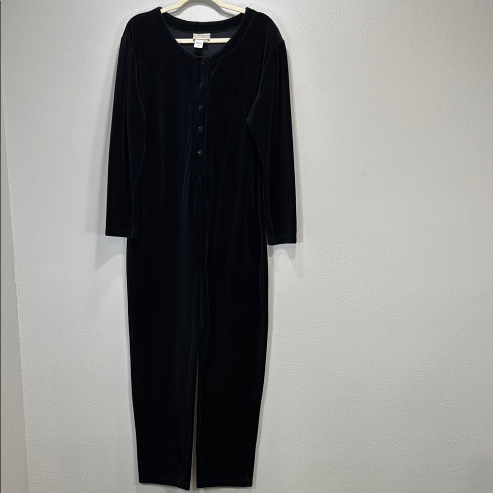 Coldwater Creek velvet Black‎ Long Sleeve Crew Neck Jumpsuit